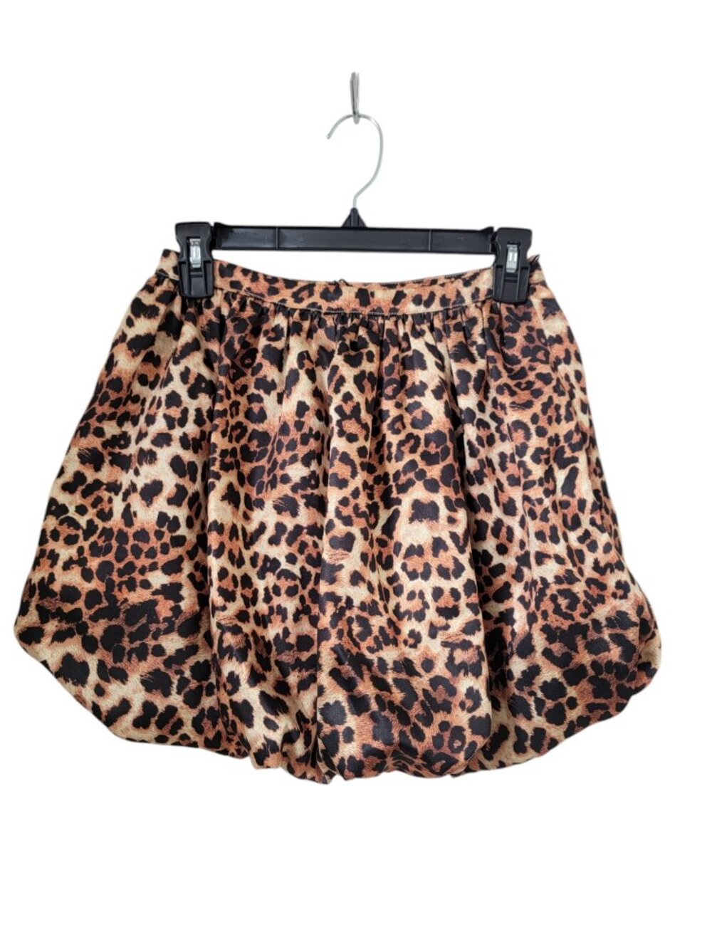 Nasty Gal Size 2 Leopard Satin Puffball Mini Skirt, NEW with Tag